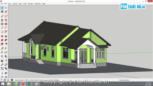 nhà cấp 4,Sketchup nhà cấp 4,Bản vẽ nhà cấp 4,Bản vẽ nhà cấp 4 kích thước 6X16.9M,Bản vẽ SU nhà 1 tầng,sketchup nhà dân